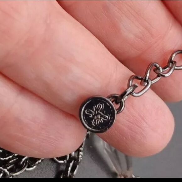 Vintage Multi Chain Dangle Pink Bead Silvertone Necklace NWOT - Picture 3 of 4